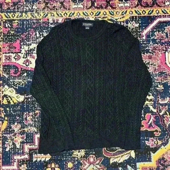 BROOKS BROTHERS Size Large Cable Knit Crew Neck 100% Cotton Sweater Black - Picture 1 of 1